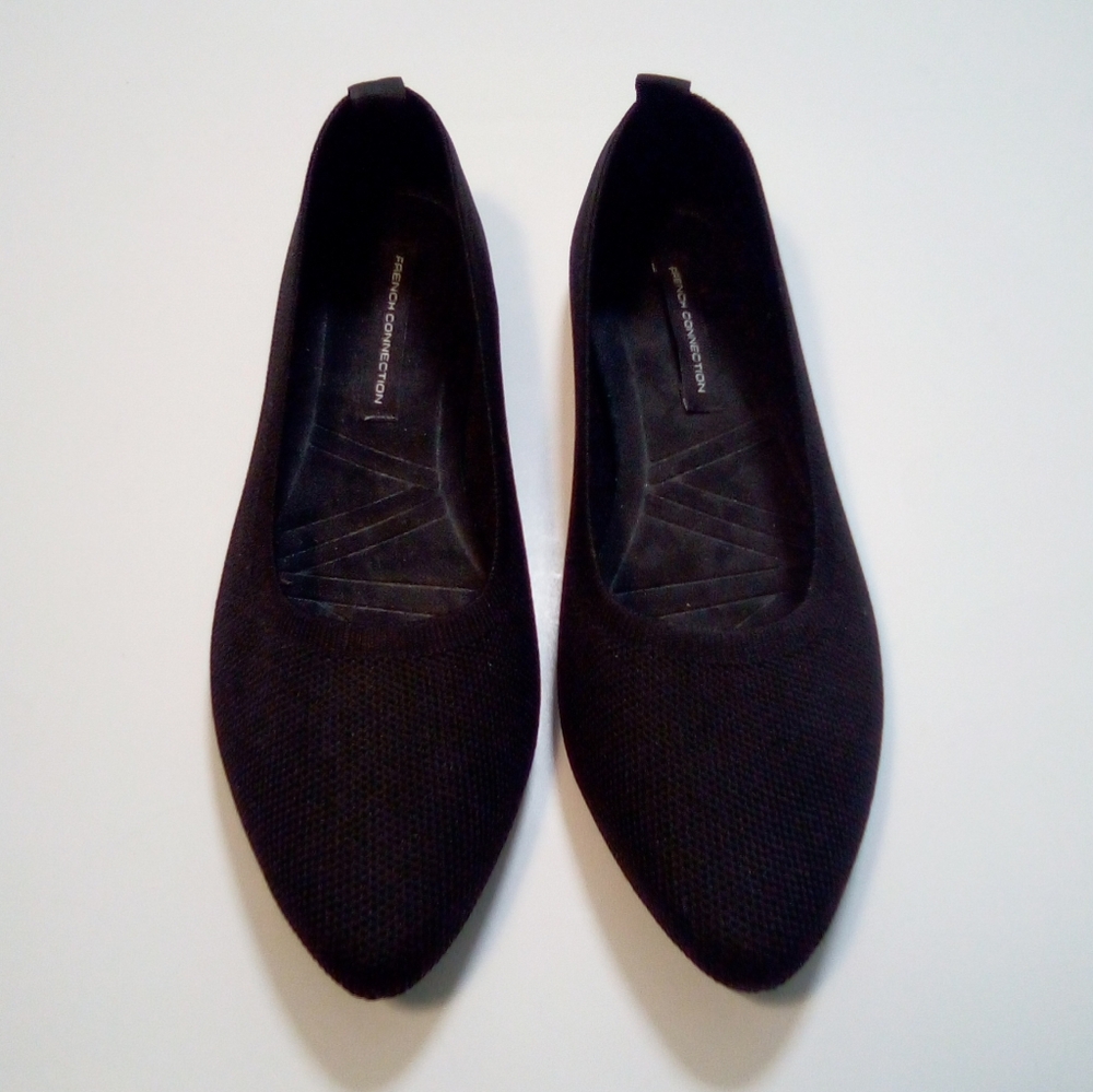 French Connection Black Pointed Toe Ballet Flats Perforated Slip On Shoes Sz 6.5
